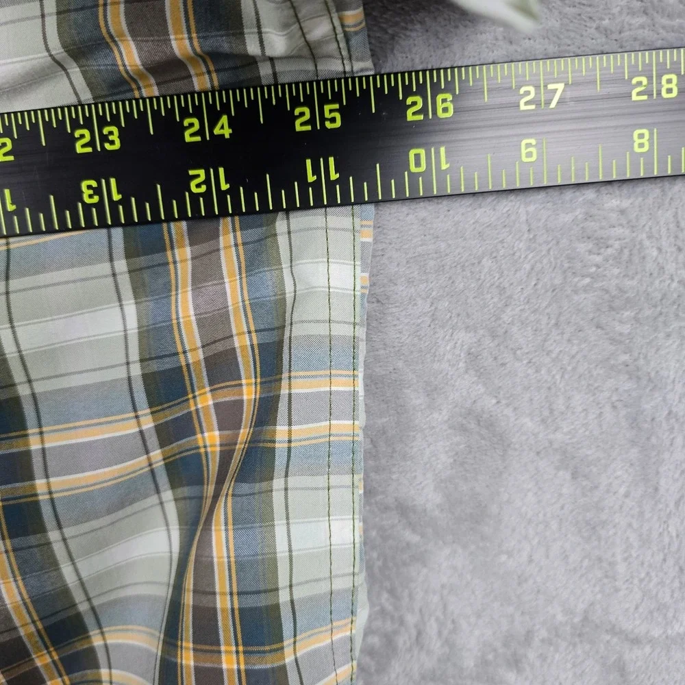 The North Face‎ Mens XL Short Sleeve Plaid Button Down Hiking Shirt Green Yellow